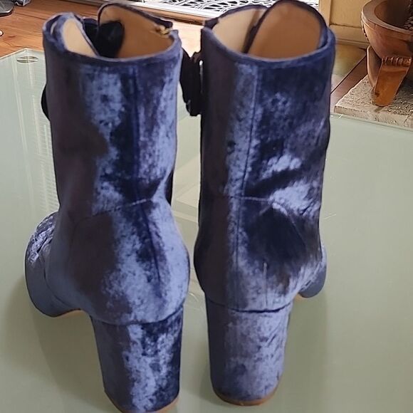 Polly Plume Crushed Blue Velvet and Leather Boots - Picture 6 of 12